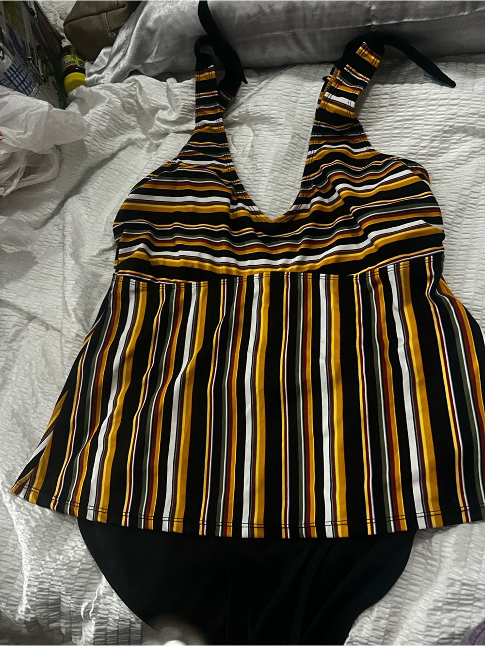 Striped Black and Yellow Women’s Tankini Top